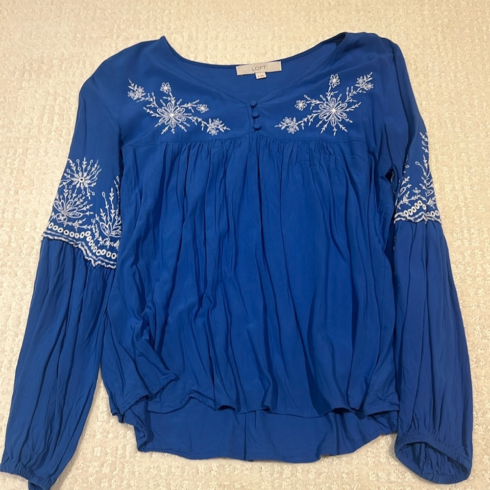 Loft size medium bright royal blue and white boho chic blouse